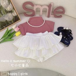 Clothing Sets 2024 Korean Girls Baby Summer Set Tees T-shirt Pleated Shorts Shirts Elegant Girl Kids Princess Suit Children Clothes