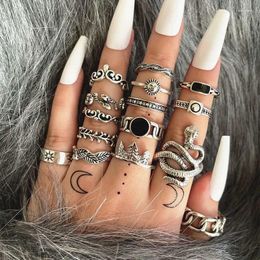 Cluster Rings Ladies Ring Set Geometric Stars Clouds Leaves Christmas Tree Snake 15 Piece Knuckle Luxury Punk Woman Lovely