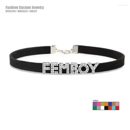 Choker Custom Letters FEMBOY Necklace Men Women DIY Customised Name Collar Suede Leather Cosplay Chocker Personalised Jewellery