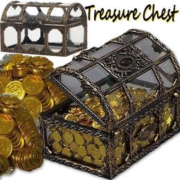 Jewelry Pouches Retro Transparent Pirate Treasure Chest Crystal Gem Case Storage Organizer Trinket Keepsake Vintage Gold Coin Box