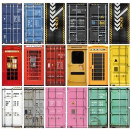 Adhesive Blue Black White Red Pink Green Container Telephone Booth Door Sticker Wallpaper 3D Living Room Bed Door Mural Sticker 240118