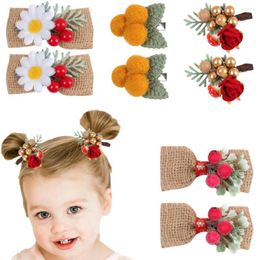 Hair Accessories 2Pcs Floral Linen Bow Clip For Baby Girl Plush Ball Daisy Flower Hairpins Barrettes Headwear Kids Hairgrip