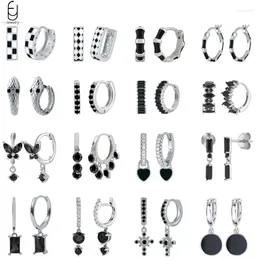 Hoop Earrings 925 Sterling Silver Ear Buckles Fashion Black Crystal Pendant High Quality Women's Jewellery Gifts