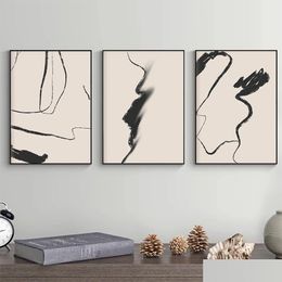 Paintings Abstract Poster Minimalist Canvas Beige And Black Line Ding Modern Painting Art Print Wall Picture For Living Room Home De Dhmyv