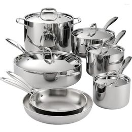 Cookware Sets Gourmet Stainless Steel Induction-Ready Tri-Ply Clad 12-Piece Set Of Kitchen Pots For Cooking NSF-Certified