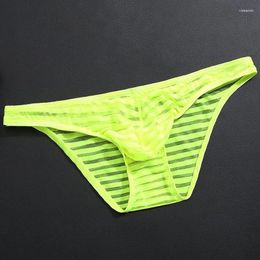 Underpants Underwear Men Mesh Transparent Stripe Boxer Briefs Low Waisted Gay Slip Homme String Ultra-thin Lingerie Panties