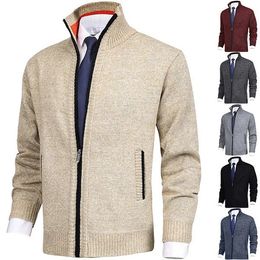 Men's Solid Color Stand Collar Fashion Cardigan Sweater Knit Jacket Men Coat Brand Clothing Fashion Zip Stand Collar Man Casual 240118