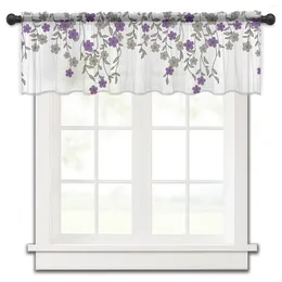 Curtain Purple Flower And Plant Leaf Illustration Kitchen Curtains Tulle Sheer Short Living Room Home Decor Voile Drapes