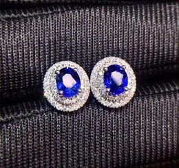 Stud Earrings Sapphire Real Pure 18 K Gold Jewelry Natural Royal Blue 0.88ct Gemstones For Women