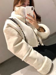 Women's Jackets Aoaiiys Jacket For Women Coat 2024 Autumn Winter Spliced Lamb Faux Fur Warm Buttons Fashion Stand Collar Cropped