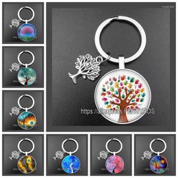 Keychains Dignified Life Tree Key Chain Man Black Glass Cabochon Keyrings Of For Good Luck Purse Chains Gift Parents