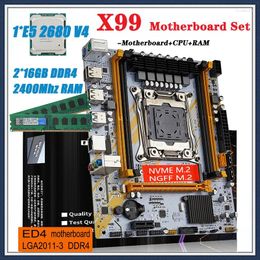Motherboards X99 Motherboard Set Kit With Processor LGA2011-3 Xeon E5 2680 V4 CPU (2 16GB) 32GB 2400MHZ DDR4 RECC RAM Memory M-ATX NVME M.2