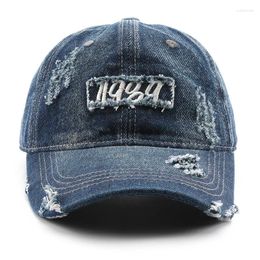 Ball Caps Retro Denim Baseball Cap For Women Mens Distressed Ripped 1989 Embroidery Trucker Hat