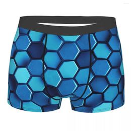 Underpants Funny Boxer Abstract 3d Honeycomb Rendering Shorts Panties Men Underwear Blue Hexagon Pattern Polyester For Homme