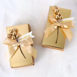 10 European bow candy box gifts sweet gold hand box packaging bag baby shower wedding party decoration 240205