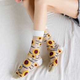 Women Socks 1pair Jacquard Summer Creative Floral Transparent Silk Print All-match Ultrathin Fashion Korea Style Glass Sock