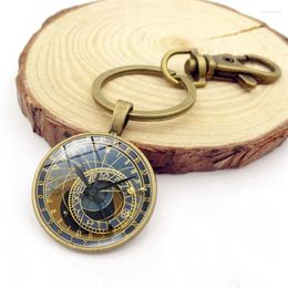 Keychains Prague Clock Pendant Keychain Steampunk Time Gemstone Key Chain Accessories