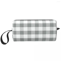 Cosmetic Bags Plaid Grey Gingham Fabric Pattern Bag Women Makeup Neutral Travel Waterproof Toiletry Organiser Pouch