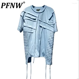 Men's T Shirts PFNW Spring Summer Cotton T-shirts Asymmetric Tassel Pleated Loose Trend Short Sleeve Daily Street Casual Tees 28A2401