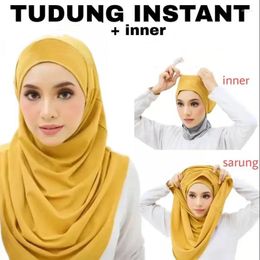 Ethnic Clothing Plain Two-Piece Large Size Muslim Hijab With Inner Chin Part Women Amira Pull On Ready To Wear Top Quality