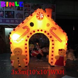 5x5m (16.5x16.5ft) wholesale Giant Inflatable Gingerbread House With LED Lights Christmas Airblown Archway Arch Gate For Outdoor Yard Garden Lawn Decoration