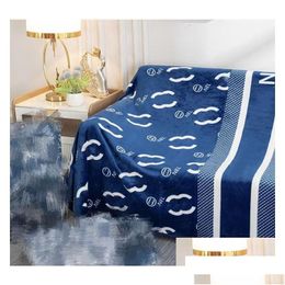 Blankets Blankets Luxury Designer Blue Blanket White Letter Logo Warm Comfortable Room Decoration 150X200Cm With Gift Box Drop Deliver Dhhwj