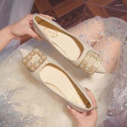 Dress Shoes Women Pumps Champagne Wedding Thick Heel Rhinestone Buckle Bridal Party Single Bridesmaid High Heels