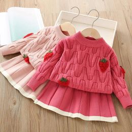 Girl Dresses 2024 Year's Sweater Clothing Sets Winter Children Clothes Knited Tops Skirt 2pcs Suit Kids Outfits Xmas Girls Costum