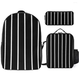 Backpack Black And White Stripe 5 3 In 1 Set 17 Inch Lunch Bag Pen Secure Infantry Pack Comfortable Summer Camps Novelty