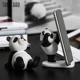 Panda Figurines For Interior Universal Cell Mobile Phone Stand Holder Modern Resin Sculpture Statue Home Office Desk Decor 240124