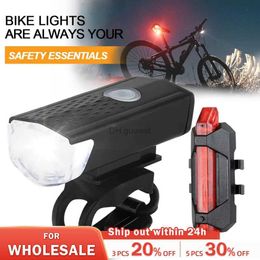 Other Lighting Accessories USB Rechargeable Bike Light Set Front Light with Taillight Easy to Instal 3 Modes Bicycle Accessories for the Bicycle YQ240205
