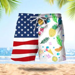 Men's Shorts Mens Spring Summer Casual American Vintage Print Patchwork Board Drawstring Elastic Waist Swim Trunks Wear