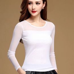 Women Mesh Tops Spring Autumn Sexy Fashion Casual Stretch Long Sleeve Blouse Shirt Elegant Top For Women Blusas Arrivals 240126