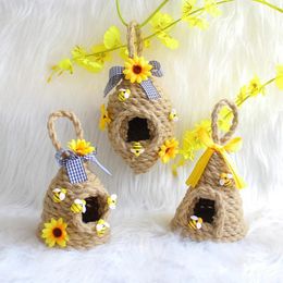 Party Decoration Bee Hive DecorJute Sunflower Mini Beehive Farmhouse Spring Summer Country Kitchen Decorations Themed Decor