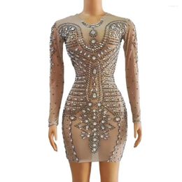 Stage Wear Sexy Silver Sparkly Rhinestone Fringe Transparent Chains Dress Birthday Celebrate Party Singer Dance Collection