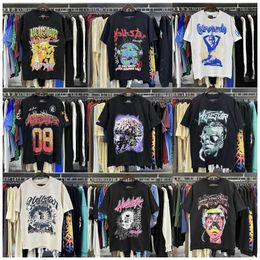 Men's T-Shirts Hellstar Cotton T shirt Fashion Black Men Women Designer Clothes Cartoon Graphic Punk Rock Tops Summer High Street Streetwear pz