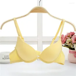 Bras Young Girls Students Solid Cotton Sexy Bra Lace Underwear Small Breast Double Size Chest Super Push Up