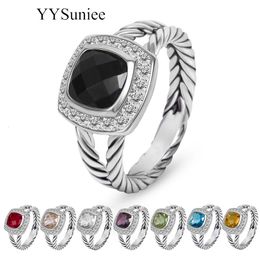 YYSuniee Designer Inspired Brand David Cubic Zirconia Statement Rings Antique Fashion Twisted Cable Wire Jewellery Gift for Women 240125