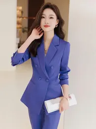 Women's Two Piece Pants 2024 Women Elegant Formal Business Double Breasted Blazer And High Waist Ankle-length Pieces Set Slim Ladies Trend