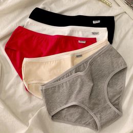 Women's Panties Underwear Solid Colour Briefs Mid Waist Cotton Crotch Underpants Stretch Breathable Intimates Lingerie