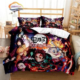 Bedding Sets Anime Demon Slayer Three Piece Set Fashion Quilt Cover Pillow Case Bedroom Decoration Multi Size