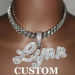 Customised Name Pendant with Iced Out 12mm Baguette Cuban Chain Square Cubic Zirconia Necklace for Women or Men Gift 240125