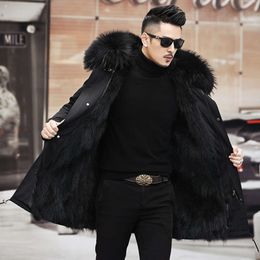 Designer Winter Mens Mid Length Pike Overcoming Fur Haining Thickened Hair Coat RMHR