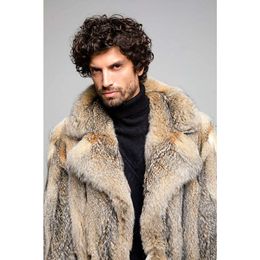 Coyote Designer Long Coat Fur Mens Trendy Young Windbreaker Style 7JM6
