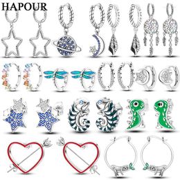 Hoop Earrings HAPOUR Real 925 Sterling Silver Heart Moon Star Chameleon Stud Original Pendientes For Girl