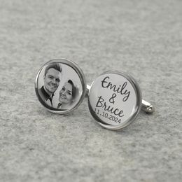 Personalised Po Cufflinks Shirt Cufflinks Custom Portrait Cuff Links Picture Memorial Gift for dad Husband Wedding Favours 240123