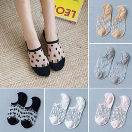 Women Socks Crystal Lace For Polka Dot Invisible Short Boat Summer Breathable Soft Silk Thin Transparent Ankle