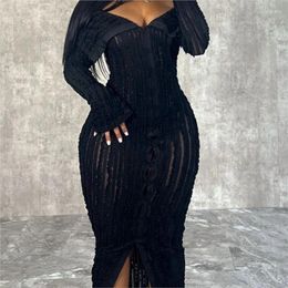 Ethnic Clothing African Dresses For Women Arrival Elegant Boat Neck Sexy Long Sleeve Tight Maxi Dress Robe Nigeria Turkey Africa Clothes