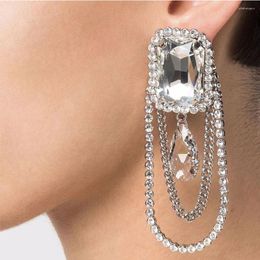 Dangle Earrings Shiny Rhinestones Square Large Water Drops Double Chain For Women Festivals Jewellery Party Accessories