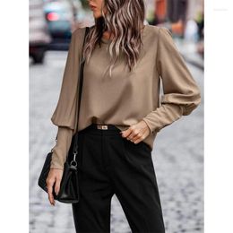 Ethnic Clothing Women's Solid Casual Loose Fitting T-shirt 2024 Autumn Fashion Talent Style Long Sleeve Button Commuter Lantern Top